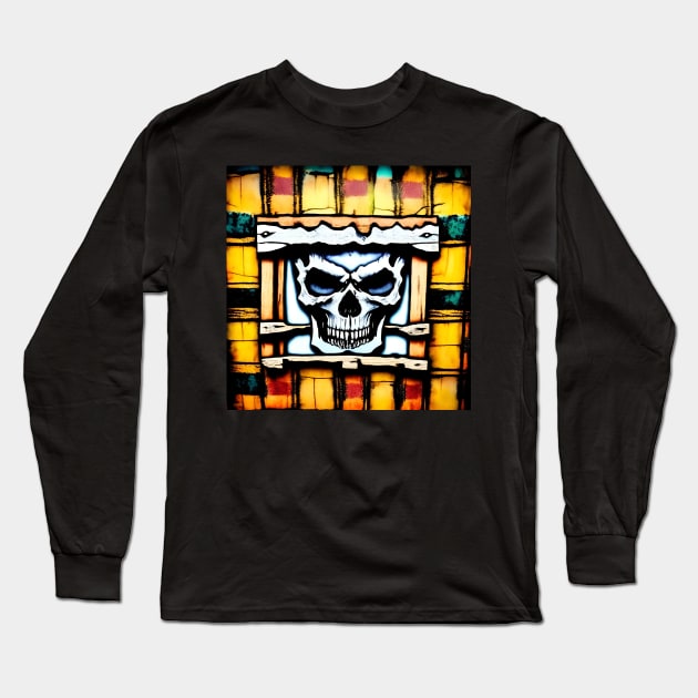 Skull Plaid Grunge Bleach Acid Wash Graphic Skate Punk Long Sleeve T-Shirt by Anticulture